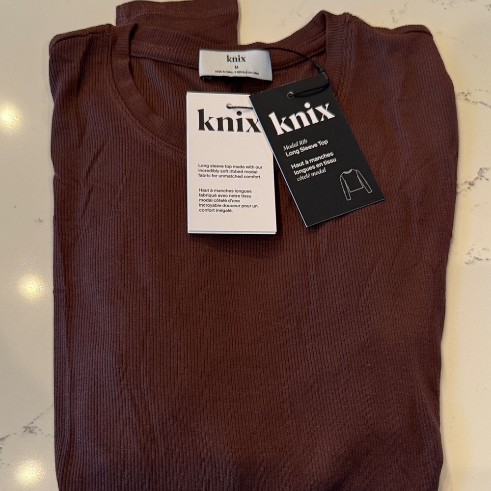 Knix Modal Rib Long Sleeve Top Color Espresso Limited Edition Size Medium NWT
